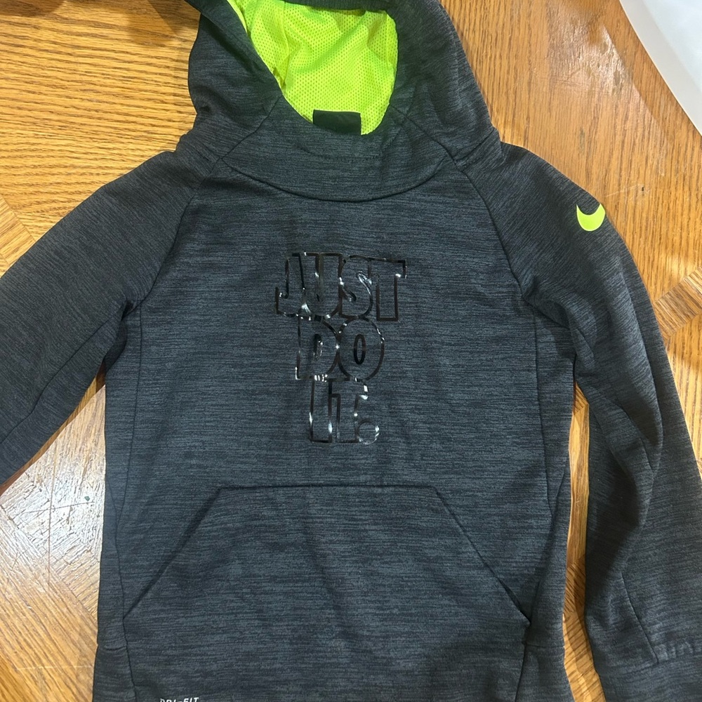 Nike Kids Charcoal Hoodie with Lime Accents